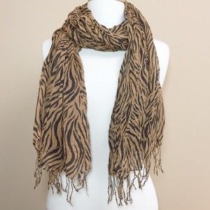 Brown Black Tiger Stripe Animal Fringe Scarf